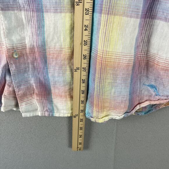 Tommy Bahama Linen Shirt Mens XXL 2XL Plaid Long Sleeve Button Up Beach Ombre - Picture 9 of 15